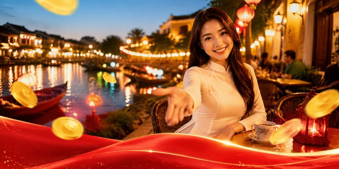 Người dùng tại Hội An kiểm tra kết quả cá cược và nhận hoàn tiền trong không gian quán cà phê yên tĩnh
