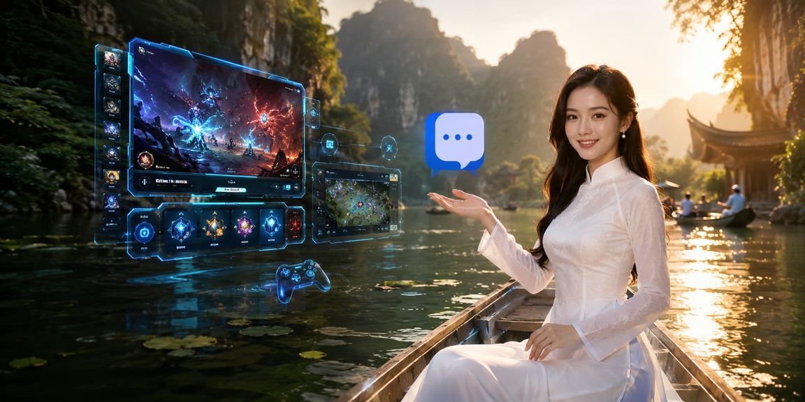 Người dùng Ninh Bình mặc áo dài xem hướng dẫn cài ứng dụng esports betting trên điện thoại
